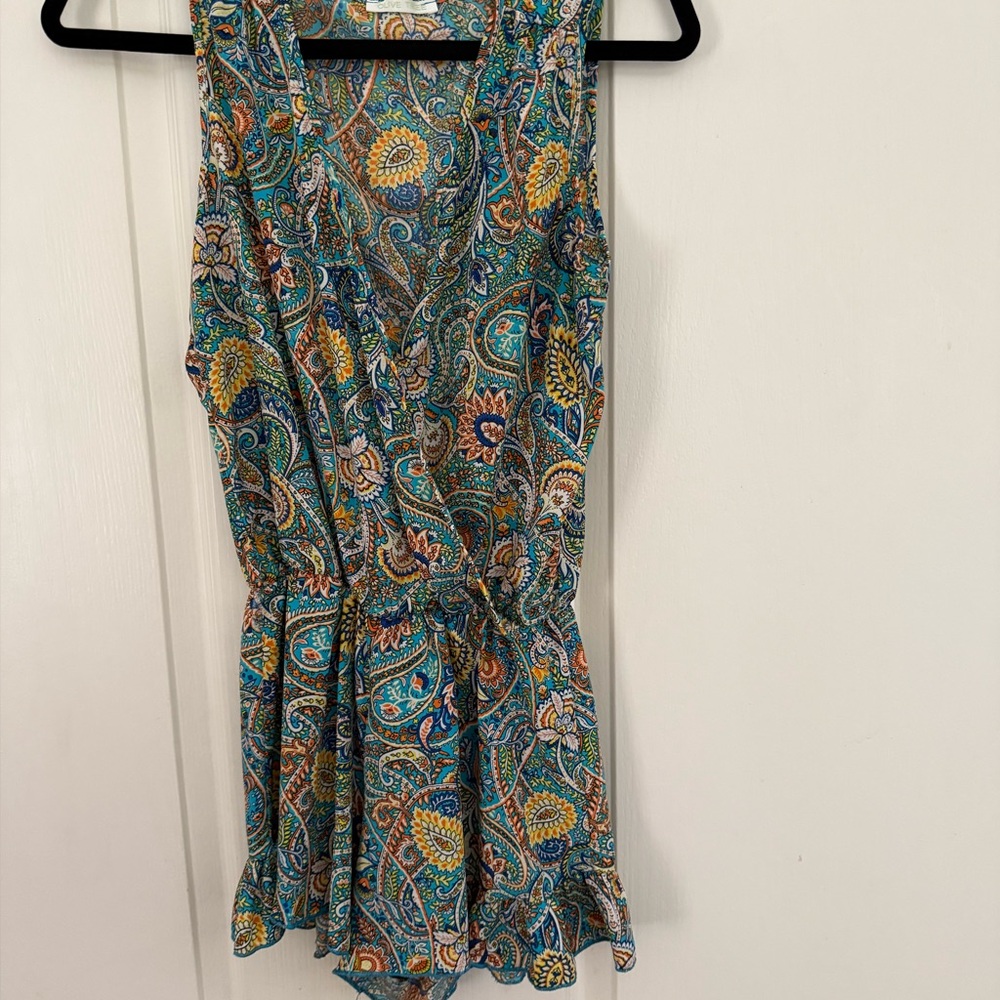 Turquoise Paisley Print Ruffle Romper Size S